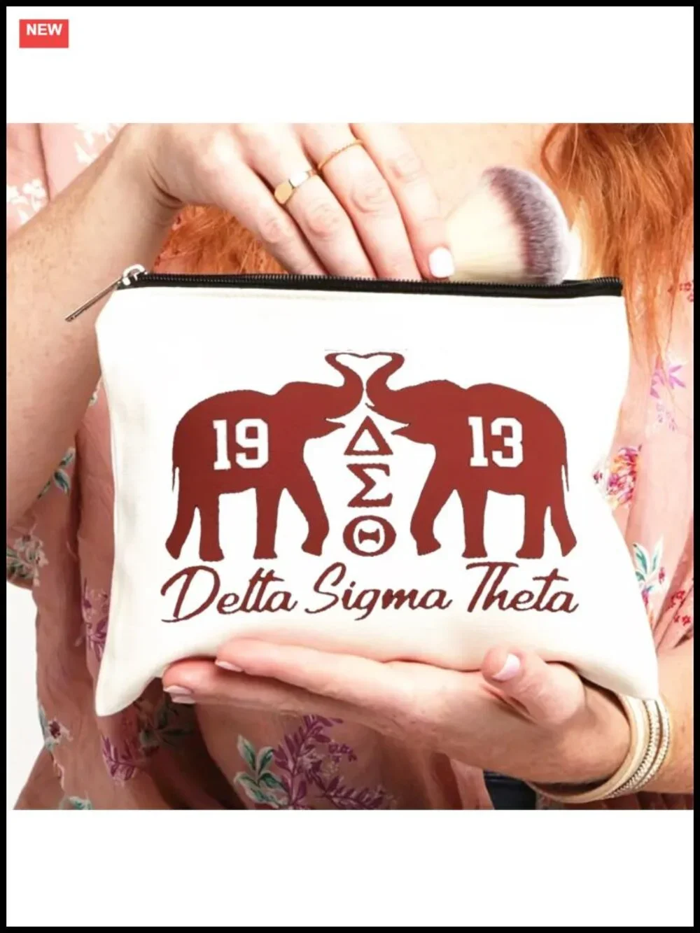 Canvas Makeup Bag with Elephant Print Cosmetic Organizer Travel Pouch